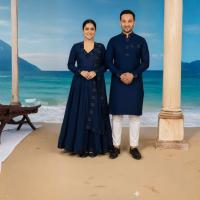 Eid Special Exclusive Couple Combo - China Micro Stretch Panjabi & Digital Print Gown Set