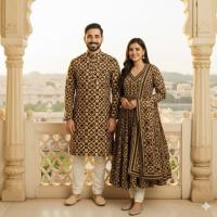 Eid Special Exclusive Couple Combo - China Micro Stretch Panjabi & Digital Print Gown Set