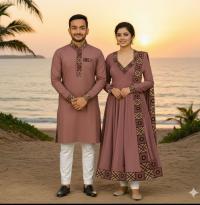 Eid Special Exclusive Couple Combo - China Micro Stretch Panjabi & Digital Print Gown Set