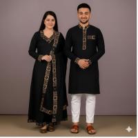 Eid Special Exclusive Couple Combo - China Micro Stretch Panjabi & Digital Print Gown Set