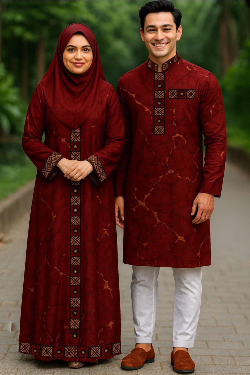 Eid Special Exclusive Couple Combo - China Micro Stretch Panjabi & Digital Print Borka Set
