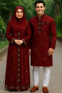 Eid Special Exclusive Couple Combo - China Micro Stretch Panjabi & Digital Print Borka Set
