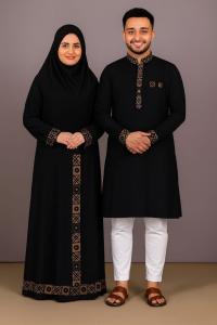 Eid Special Exclusive Couple Combo - China Micro Stretch Panjabi & Digital Print Borka Set
