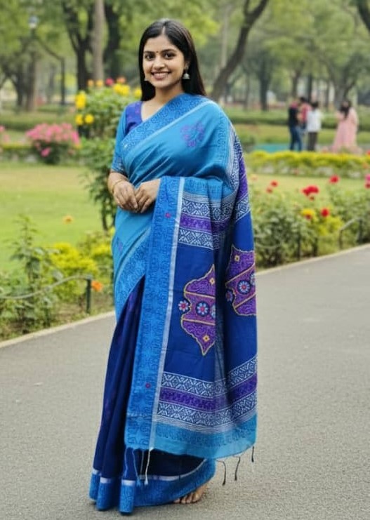 Premium Dhupiyan Silk Nakshi Tangail Sharee with Block Print & Embroidery