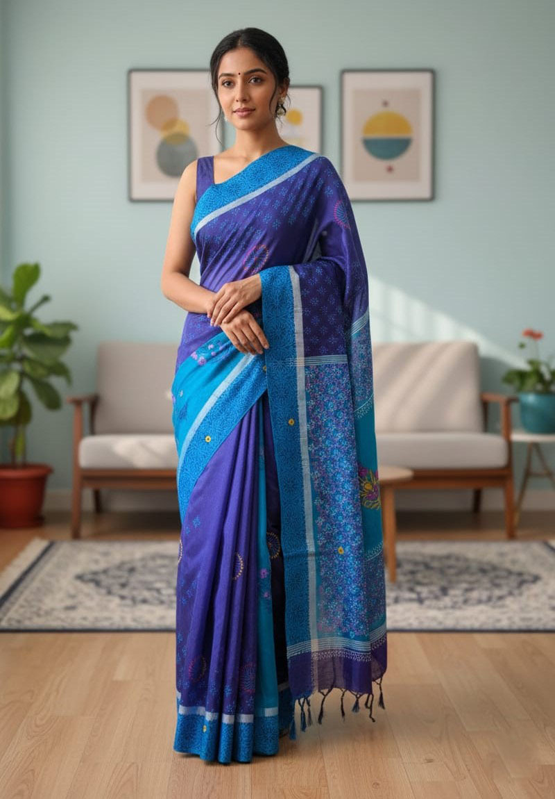 Premium Dhupiyan Silk Nakshi Tangail Sharee with Block Print & Embroidery