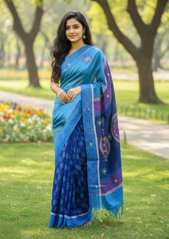 Premium Dhupiyan Silk Nakshi Tangail Sharee with Block Print & Embroidery