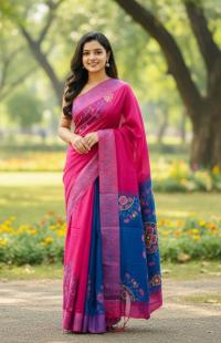 Premium Dhupiyan Silk Nakshi Tangail Sharee with Block Print & Embroidery