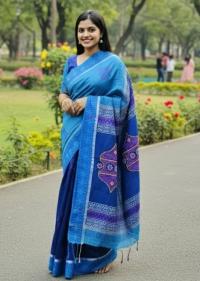 Premium Dhupiyan Silk Nakshi Tangail Sharee with Block Print & Embroidery