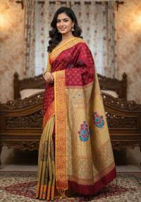 Premium Dhupiyan Silk Nakshi Tangail Sharee with Block Print & Embroidery