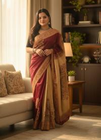 Premium Dhupiyan Silk Nakshi Tangail Sharee with Block Print & Embroidery