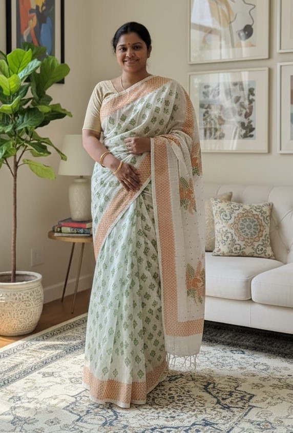 Half Silk Block Printed Saree for Elegant Look