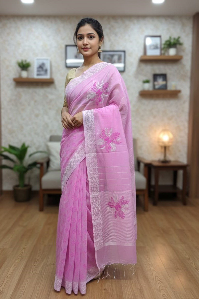 Half Silk Block Printed Saree for Elegant Look