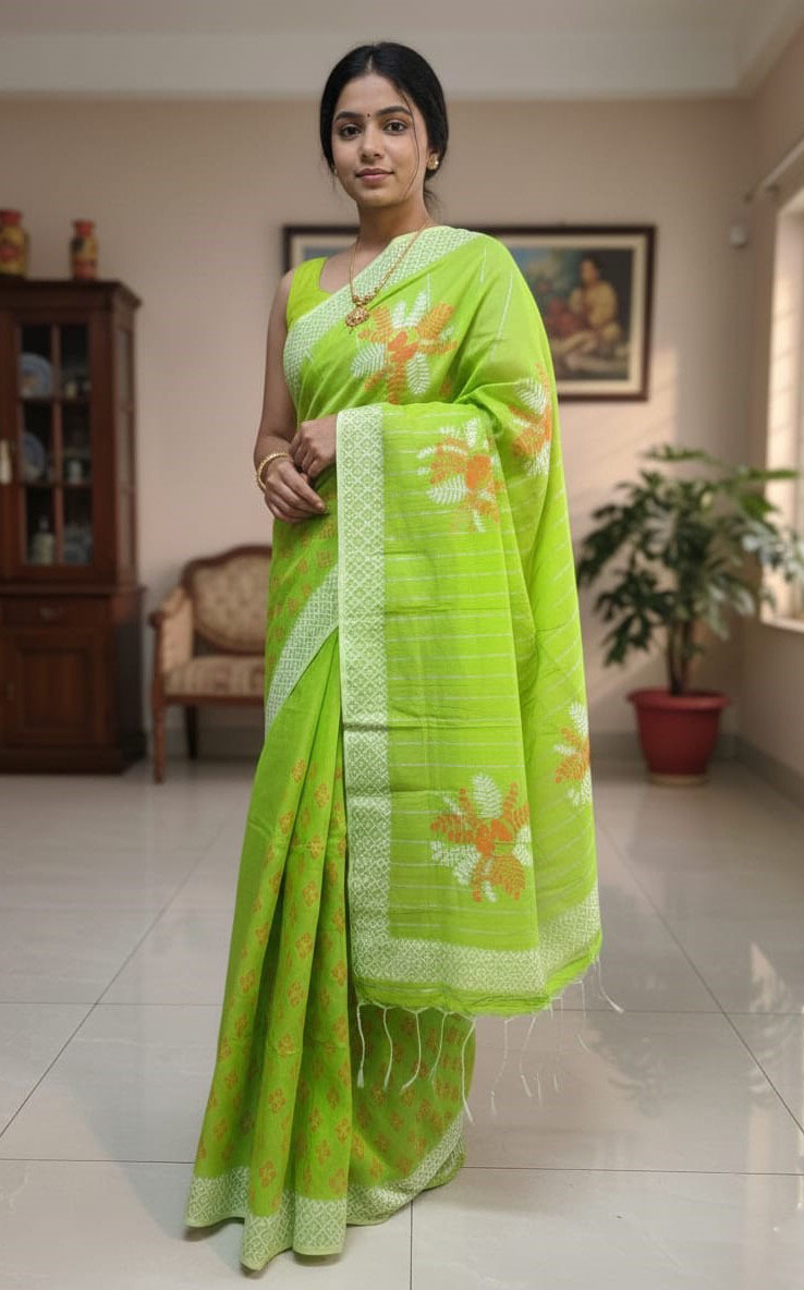 Half Silk Block Printed Saree for Elegant Look