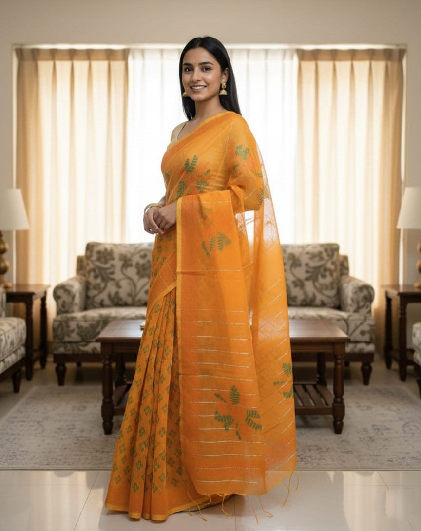 Half Silk Block Printed Saree for Elegant Look