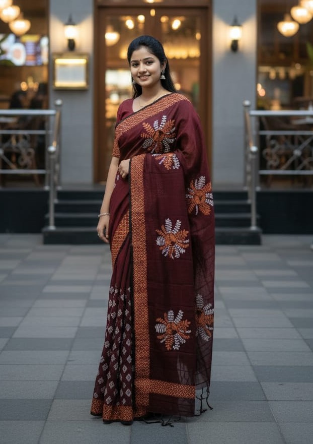 Half Silk Block Printed Saree for Elegant Look