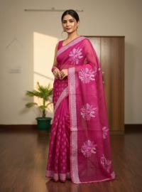 Half Silk Block Printed Saree for Elegant Look