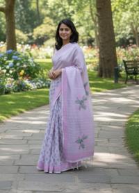 Half Silk Block Printed Saree for Elegant Look