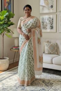 Half Silk Block Printed Saree for Elegant Look