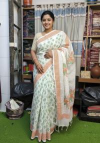 Half Silk Block Printed Saree for Elegant Look