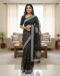 Half Silk Block Printed Saree for Elegant Look