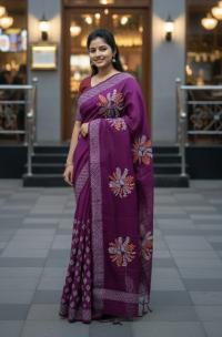 Half Silk Block Printed Saree for Elegant Look