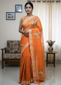 Half Silk Block Printed Saree for Elegant Look