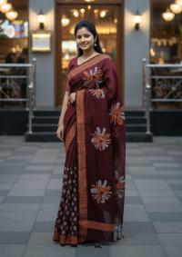 Half Silk Block Printed Saree for Elegant Look