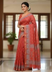 Exclusive Kaftan Silk Saree with Digital Print & Golden Zari Border