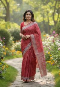 Exclusive Kaftan Silk Saree with Digital Print & Golden Zari Border