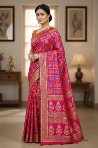 Exclusive Kaftan Silk Saree with Digital Print & Golden Zari Border