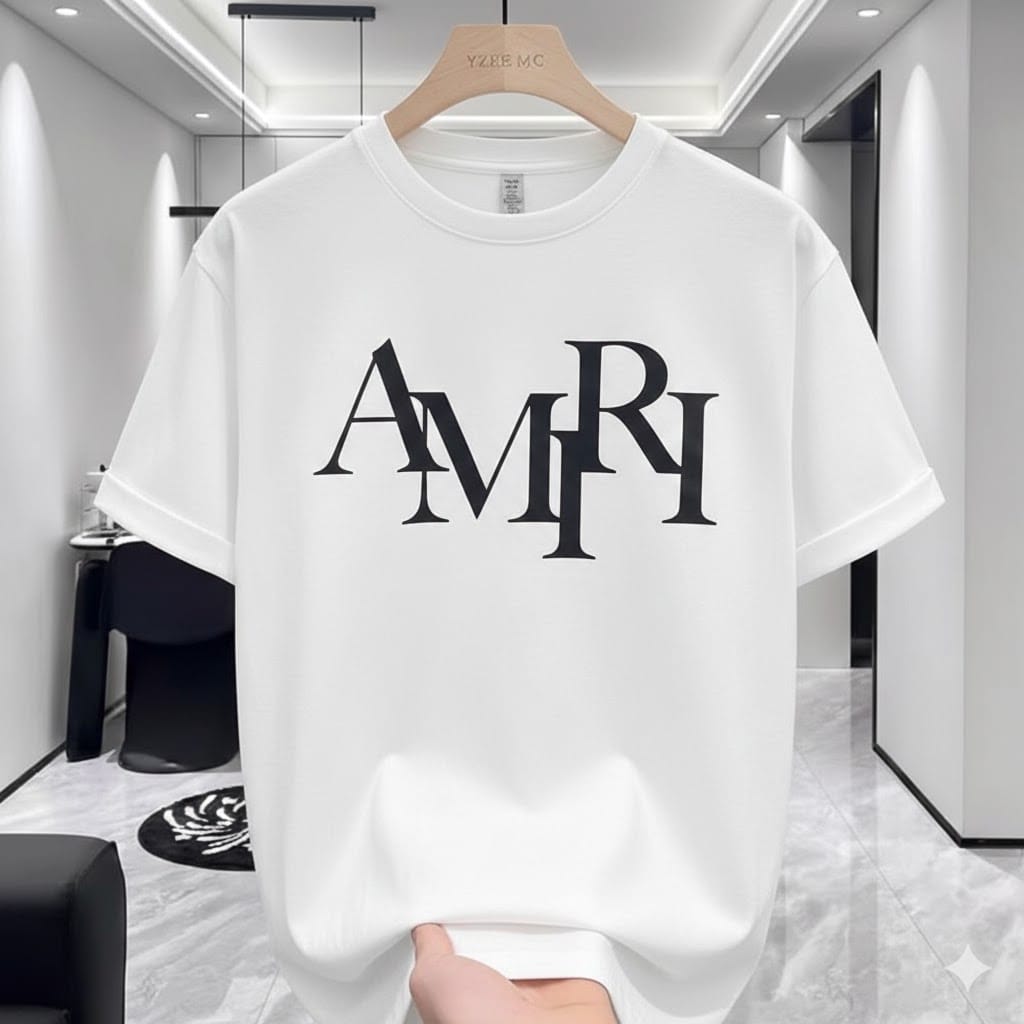 Premium White Monogram Print Drop Shoulder T-Shirt – 220 GSM | DR Fashion