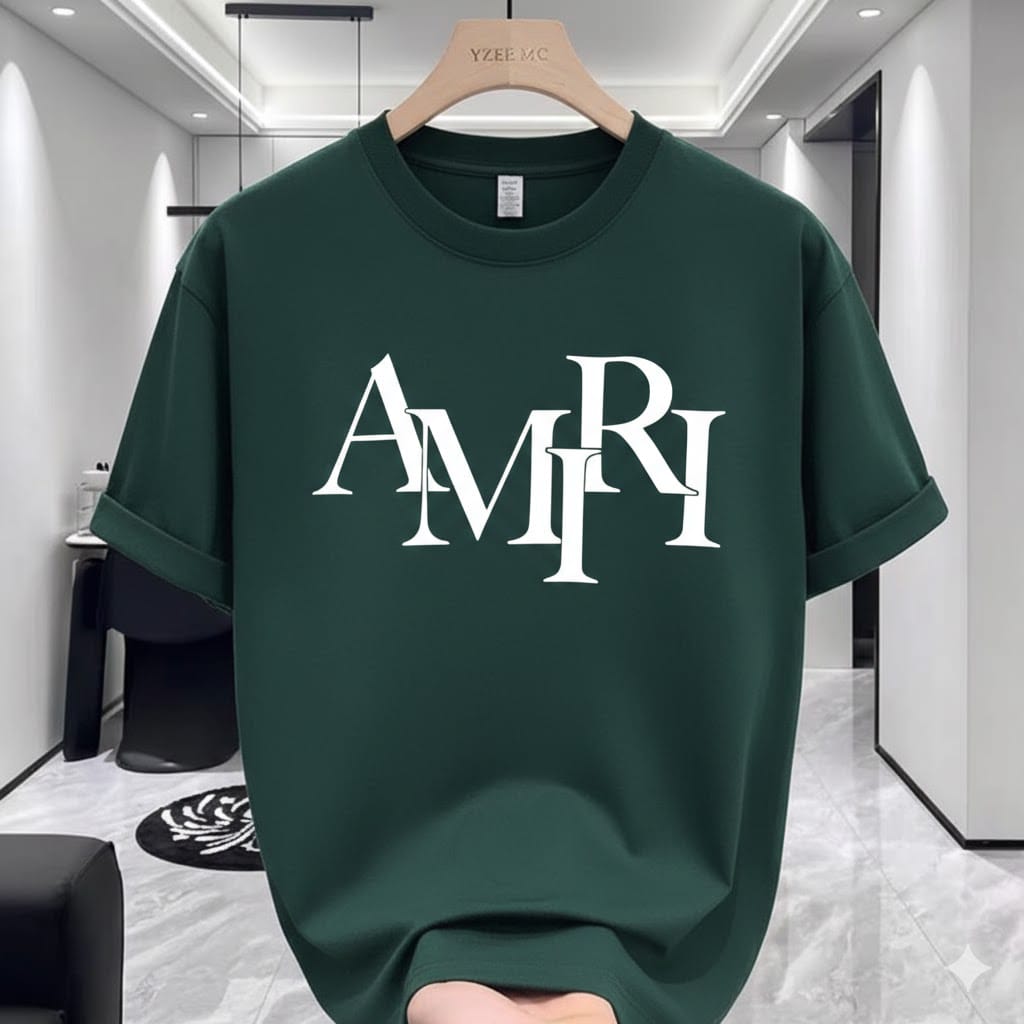 Premium Bottle Green Monogram Graphic Drop Shoulder T-Shirt – 220 GSM | DR Fashion