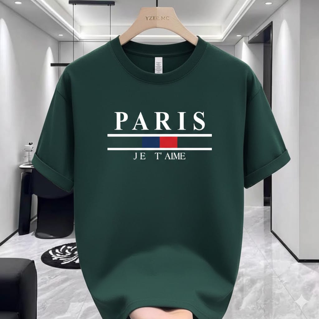 Premium Bottle Green PARIS Drop Shoulder T-Shirt – 220 GSM | DR Fashion