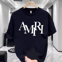 Deep Navy Blue AMR Monogram Print Drop Shoulder T-Shirt – 220 GSM Premium Cotton
