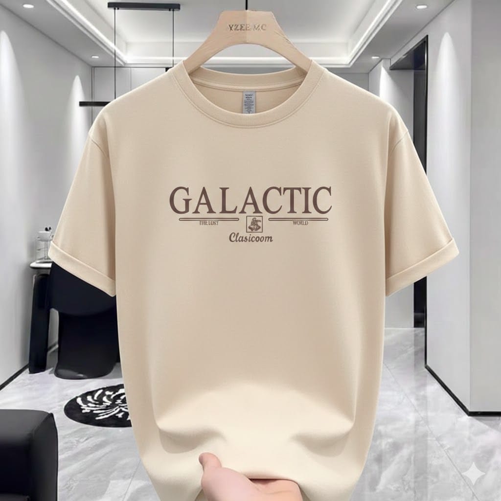 Premium Beige GALACTIC Graphic Drop Shoulder T-Shirt – 220 GSM | DR Fashion