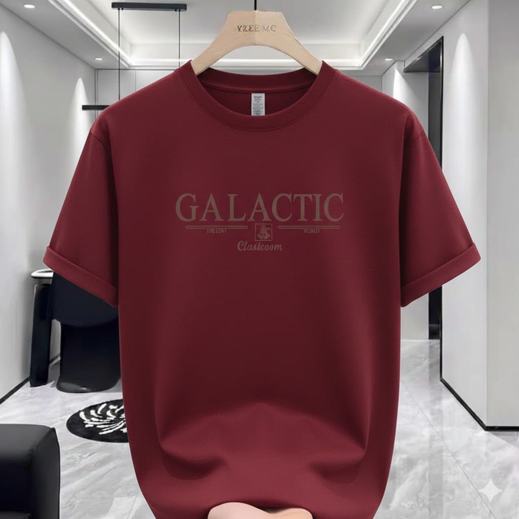 Maroon GALACTIC Print Drop Shoulder T-Shirt – 220 GSM Premium Cotton