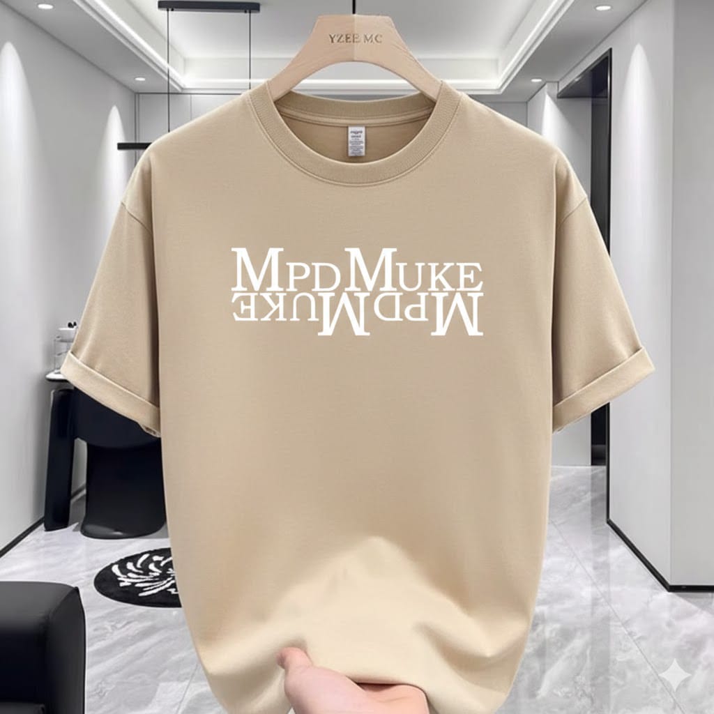 Beige MrD MukE Typography Print Drop Shoulder T-Shirt – 220 GSM Premium Cotton