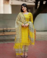 Premium Readymade Kota Fabric Batik Print Three-Piece Set