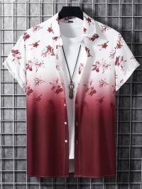 White to Maroon Ombre Floral Half Sleeve Shirt for Men
