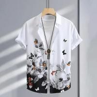 White & Black Floral Print Half Sleeve Shirt for Men