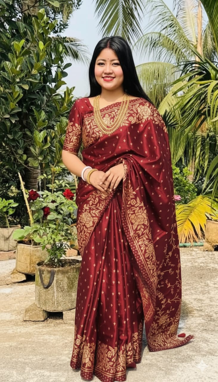 Japani Silk Skin Print Sharee with Blouse Piece ⭐⭐⭐⭐