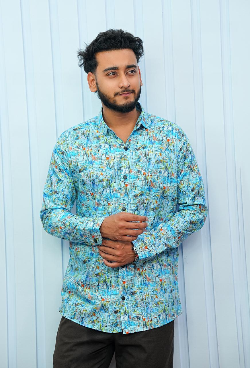 DR Fashion Blue Floral Printed Full Sleeve Shirt – Smart Casual Fit