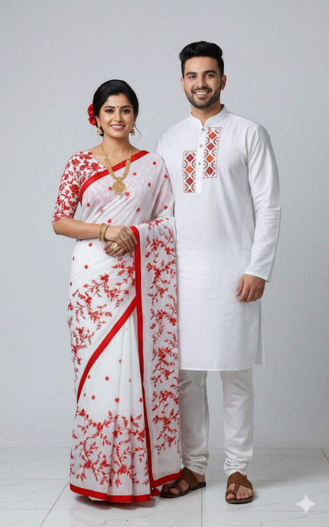 Premium Embroidery Matching Saree & Panjabi Couple Collection