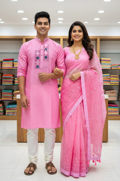 Premium Embroidery Matching Saree & Panjabi Couple Collection