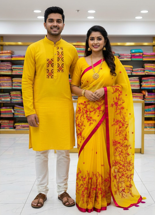 Premium Embroidery Matching Saree & Panjabi Couple Collection