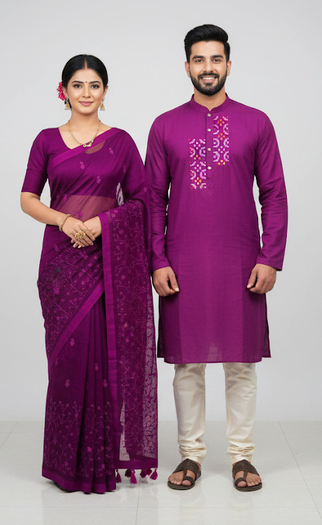 Premium Embroidery Matching Saree & Panjabi Couple Collection