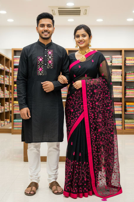 Premium Embroidery Matching Saree & Panjabi Couple Collection