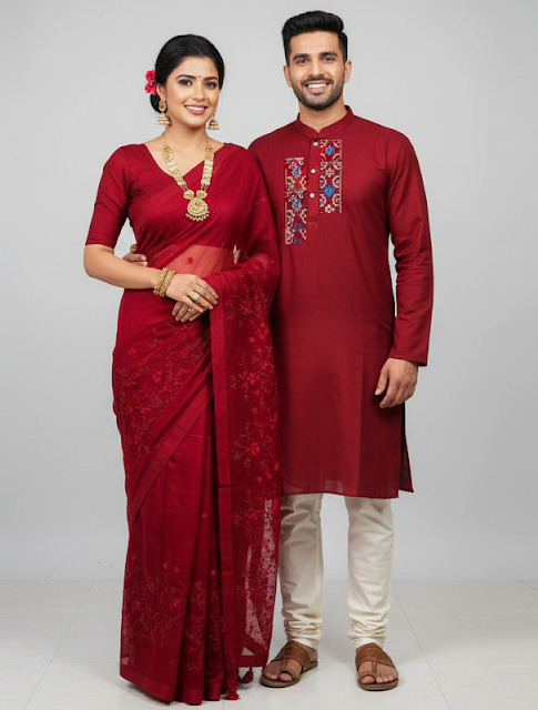 Premium Embroidery Matching Saree & Panjabi Couple Collection