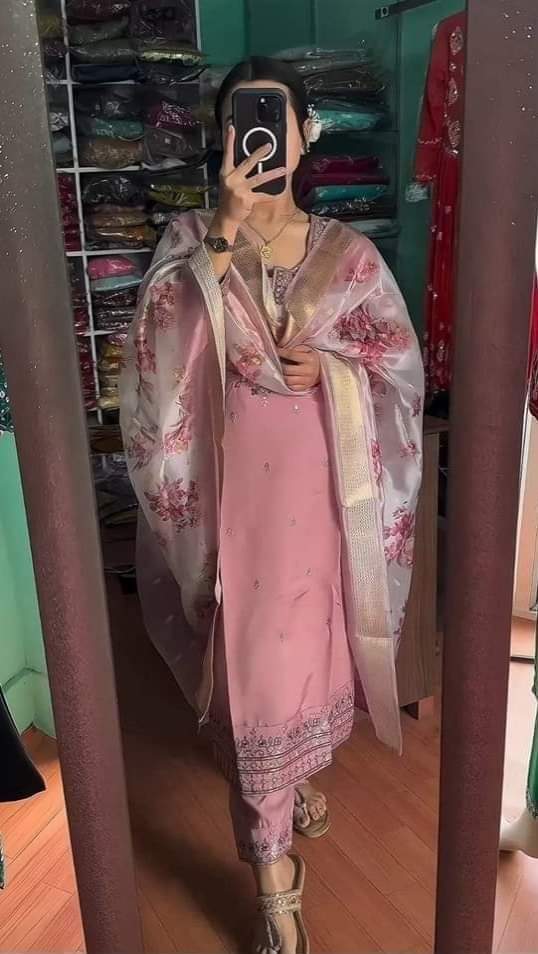 New Indian Design Readymade Rayon Cotton Three-Piece Set with Embroidery