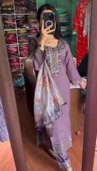 New Indian Design Readymade Rayon Cotton Three-Piece Set with Embroidery